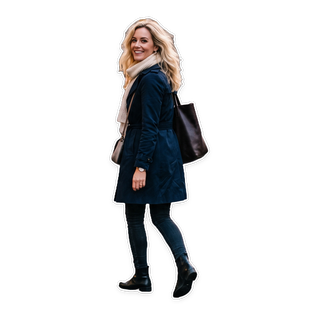 Die-cut woman in city sticker